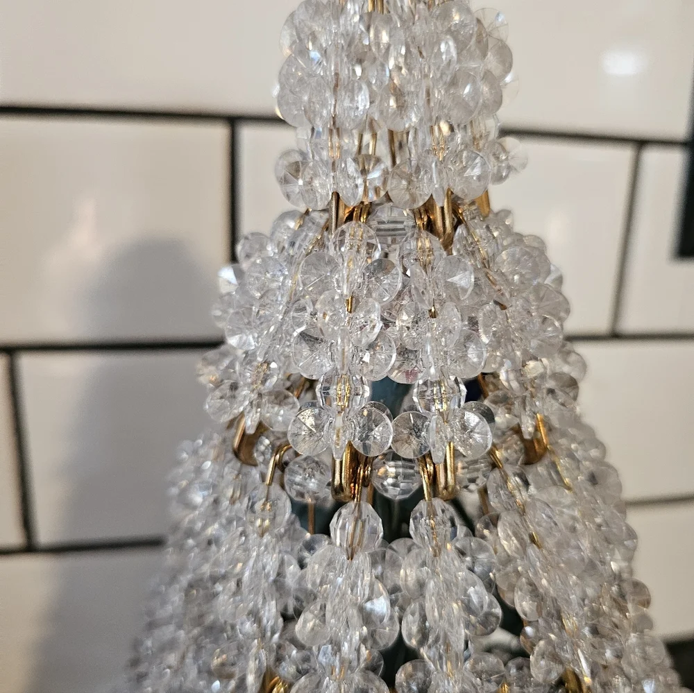 Vtg Safety Pin Clear Beads Gold Pink Christmas Tree 10” Lighted‎ Colored Lights